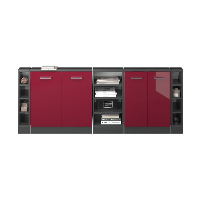 Vicco Mobile cucina sottotetto Rosso lucido/antracite 215 cm Set di 5