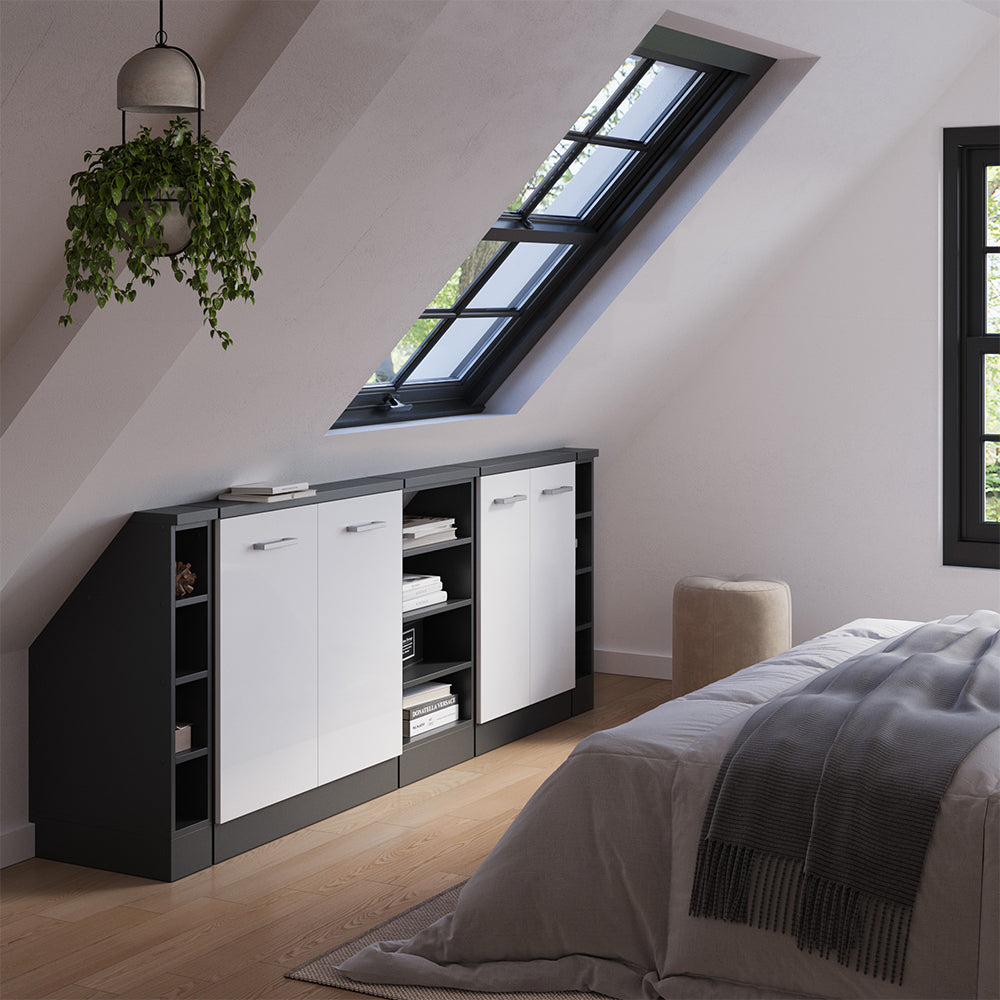 Vicco Set di mobili sottotetto Bianco lucido/antracite Set di 5