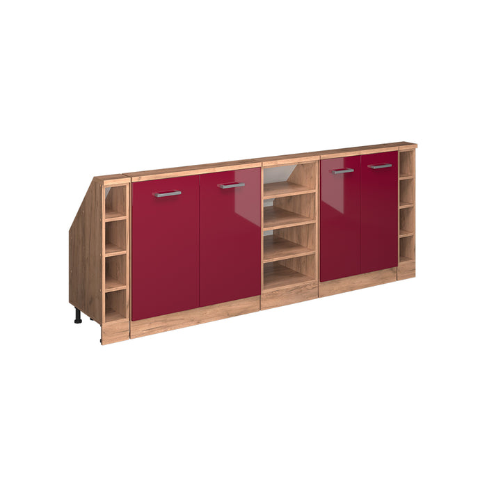 Vicco Mobile cucina sottotetto Rosso lucido/rovere dorato 215 cm Set di 5