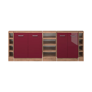 Vicco Mobile cucina sottotetto Rosso lucido/rovere dorato 215 cm Set di 5