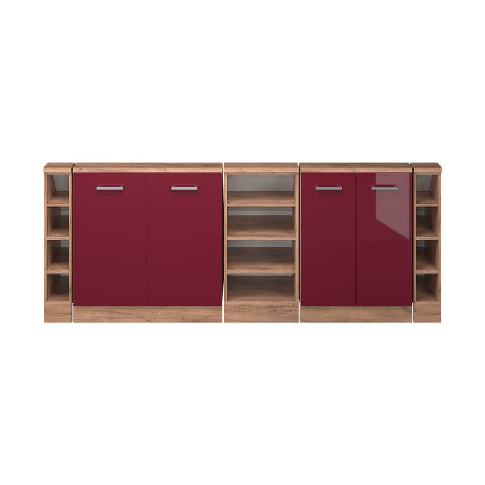 Vicco Mobile cucina sottotetto Rosso lucido/rovere dorato 215 cm Set di 5