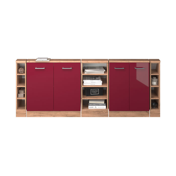 Vicco Mobile cucina sottotetto Rosso lucido/rovere dorato 215 cm Set di 5