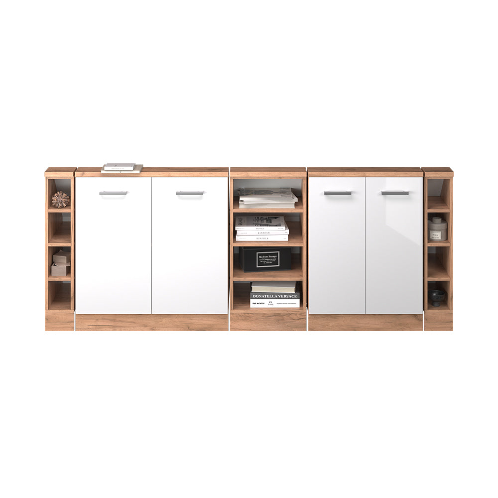 Vicco Mobile cucina sottotetto Bianco lucido/oro power oak 215 cm Set di 5