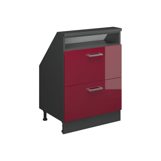 Vicco Mobile cucina sottotetto Rosso lucido/antracite 60 cm con 2 cassetti