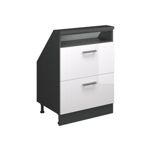 Vicco Mobile cucina sottotetto Bianco lucido/antracite 60 cm con 2 cassetti