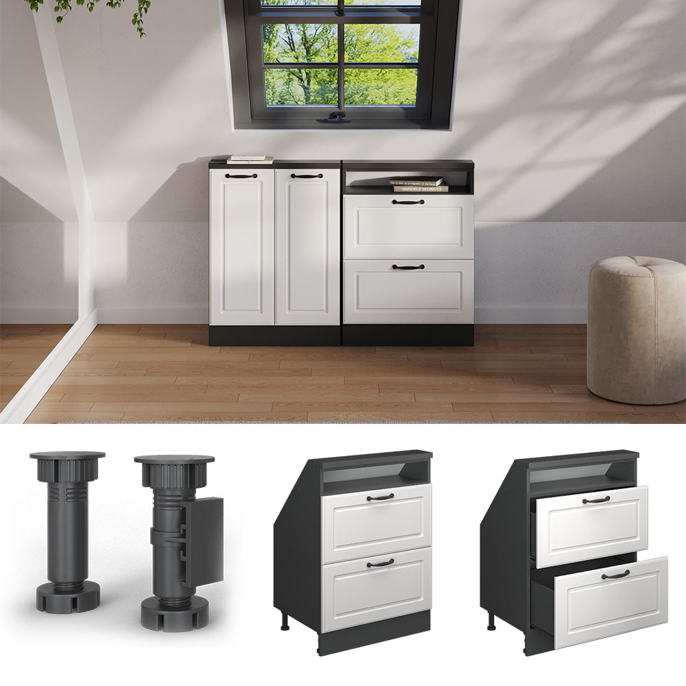 Vicco Mobile cucina sottotetto Bianco casa di campagna/antracite 60 cm con 2 cassetti
