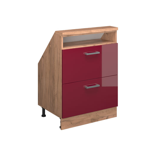 Vicco Mobile cucina sottotetto Rosso lucido/rovere dorato 60 cm con 2 cassetti