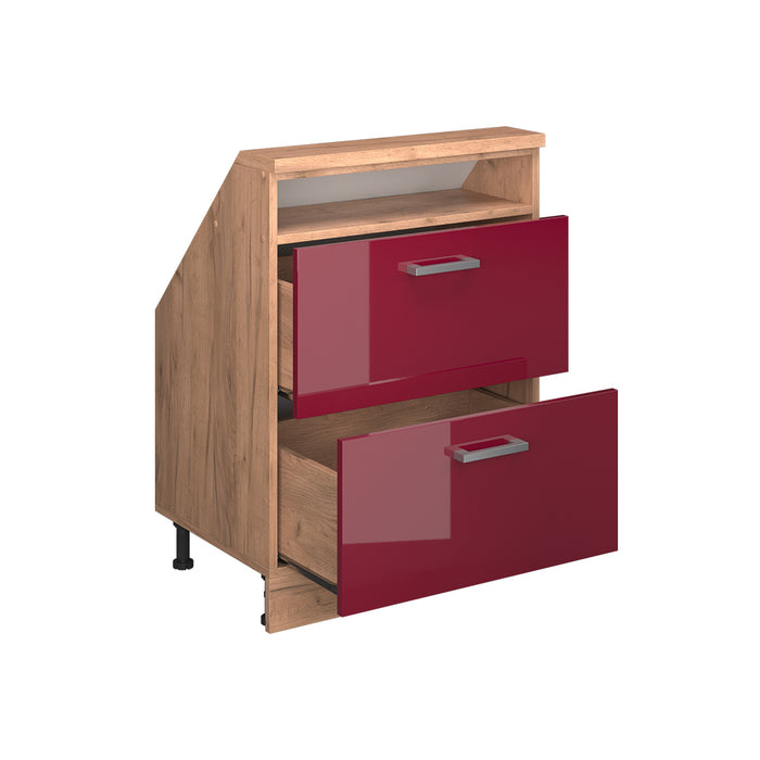 Vicco Mobile cucina sottotetto Rosso lucido/rovere dorato 60 cm con 2 cassetti