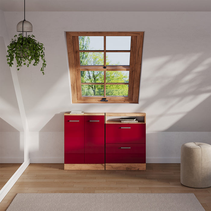 Vicco Mobile sottotetto Rosso lucido/rovere dorato con 2 cassetti