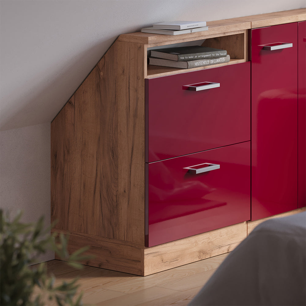 Vicco Mobile sottotetto Rosso lucido/rovere dorato con 2 cassetti