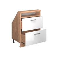 Vicco Mobile cucina sottotetto Bianco lucido/oro power oak 60 cm con 2 cassetti