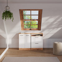 Vicco Mobile sottotetto Bianco lucido/oro power oak con 2 cassetti