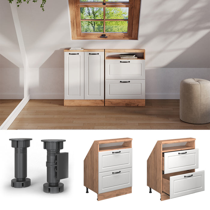 Vicco Mobile cucina sottotetto Casa di campagna bianca/quercia dorata 60 cm con 2 cassetti