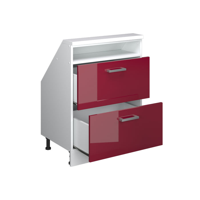 Vicco Mobile cucina sottotetto Rosso lucido/bianco 60 cm con 2 cassetti