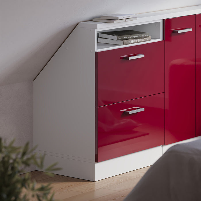 Vicco Mobile sottotetto Bordeaux lucido/bianco con 2 cassetti