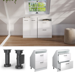 Vicco Mobile cucina sottotetto Bianco lucido/bianco 60 cm con 2 cassetti