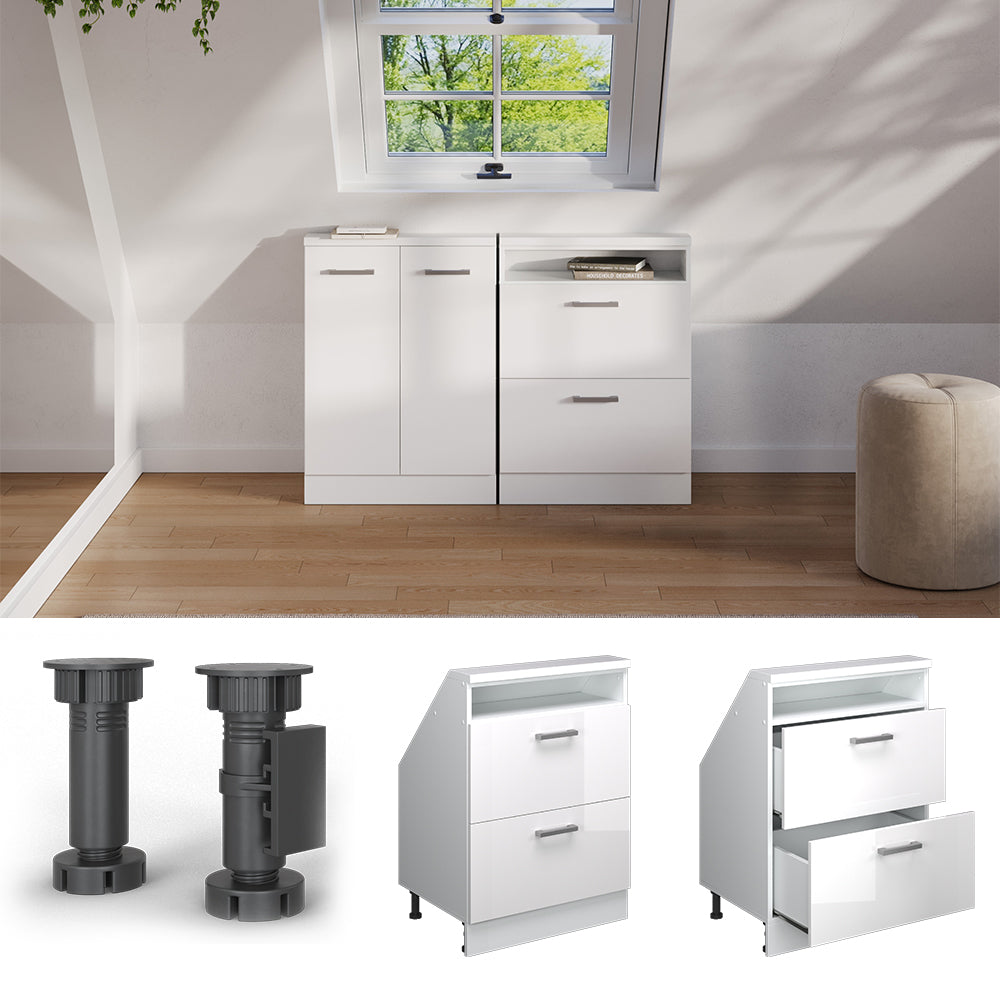 Vicco Mobile sottotetto Bianco lucido/bianco con 2 cassetti