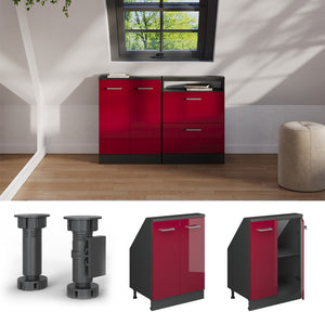 Vicco Mobile cucina sottotetto Rosso lucido/antracite 60 cm con 2 porte