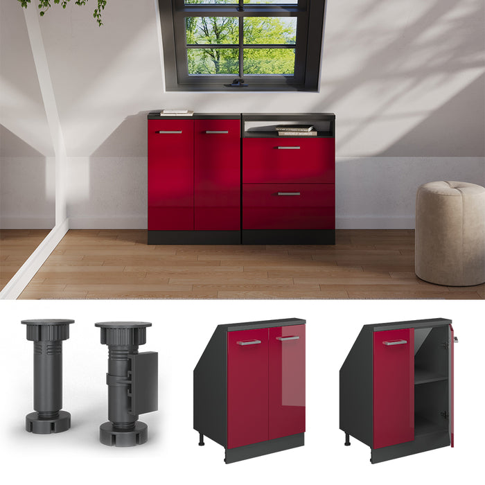 Vicco Mobile cucina sottotetto Rosso lucido/antracite 60 cm con 2 porte