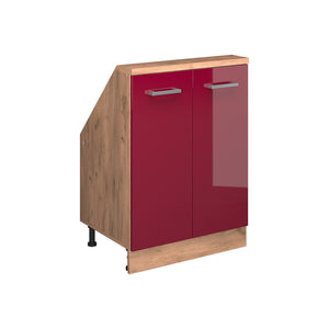 Vicco Mobile cucina sottotetto Rosso lucido/rovere dorato 60 cm con 2 porte