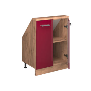 Vicco Mobile cucina sottotetto Rosso lucido/rovere dorato 60 cm con 2 porte