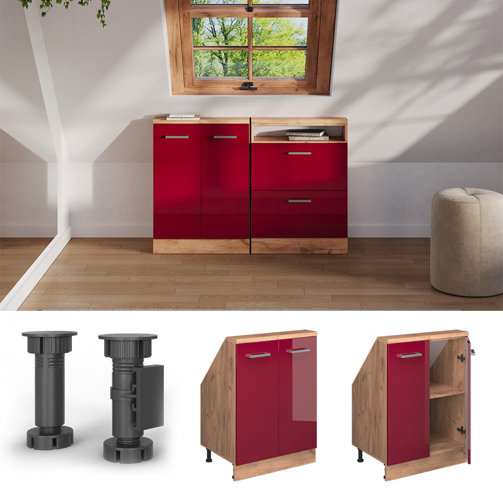 Vicco Mobile sottotetto Rosso lucido/rovere dorato con 2 porte