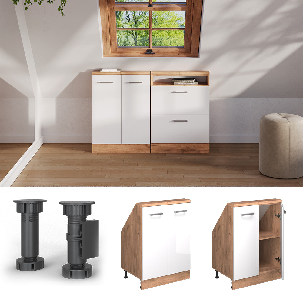 Vicco Mobile sottotetto Bianco lucido/oro power oak con 2 porte
