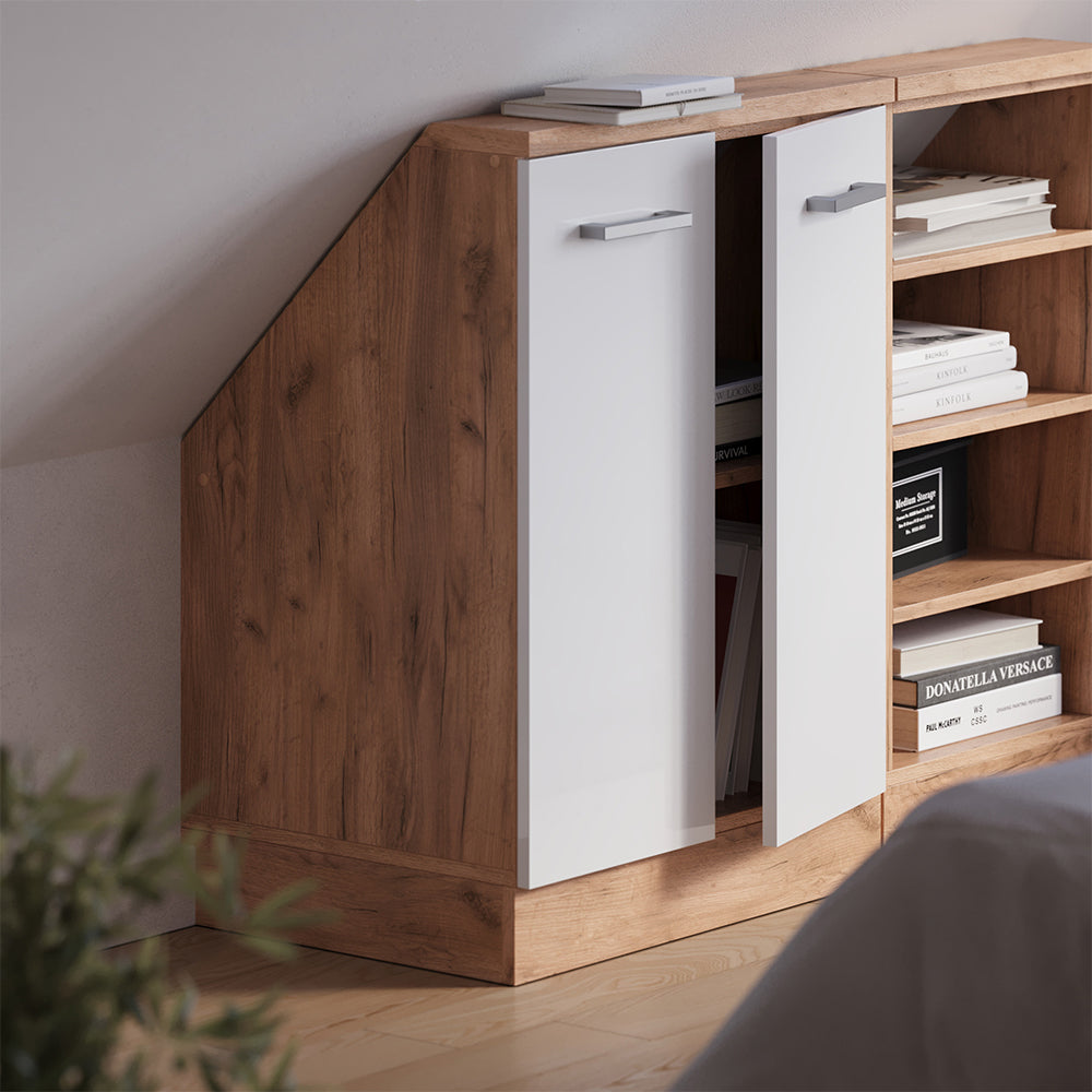 Vicco Mobile sottotetto Bianco lucido/oro power oak con 2 porte