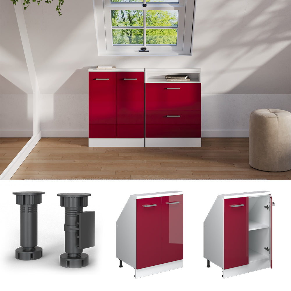 Vicco Mobile cucina sottotetto Rosso lucido/bianco 60 cm con 2 porte