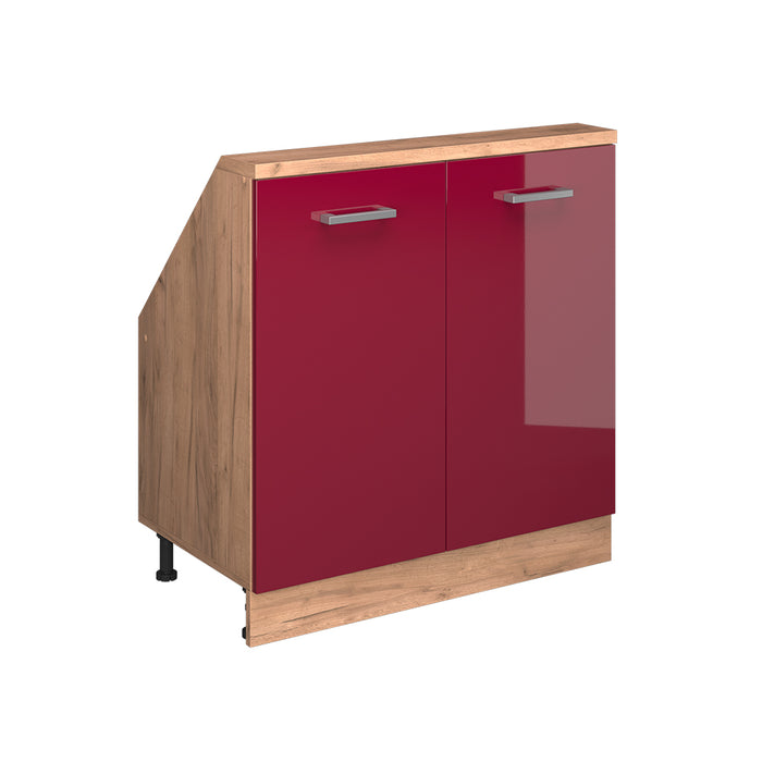 Vicco Mobile cucina sottotetto Rosso lucido/rovere dorato 80 cm con 2 porte