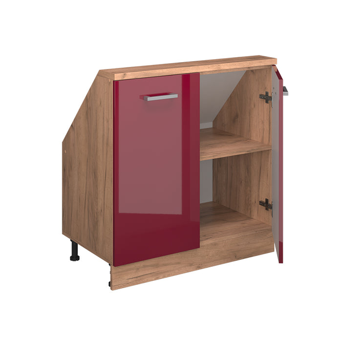 Vicco Mobile cucina sottotetto Rosso lucido/rovere dorato 80 cm con 2 porte