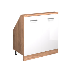 Vicco Mobile cucina sottotetto Bianco lucido/oro power oak 80 cm con 2 porte