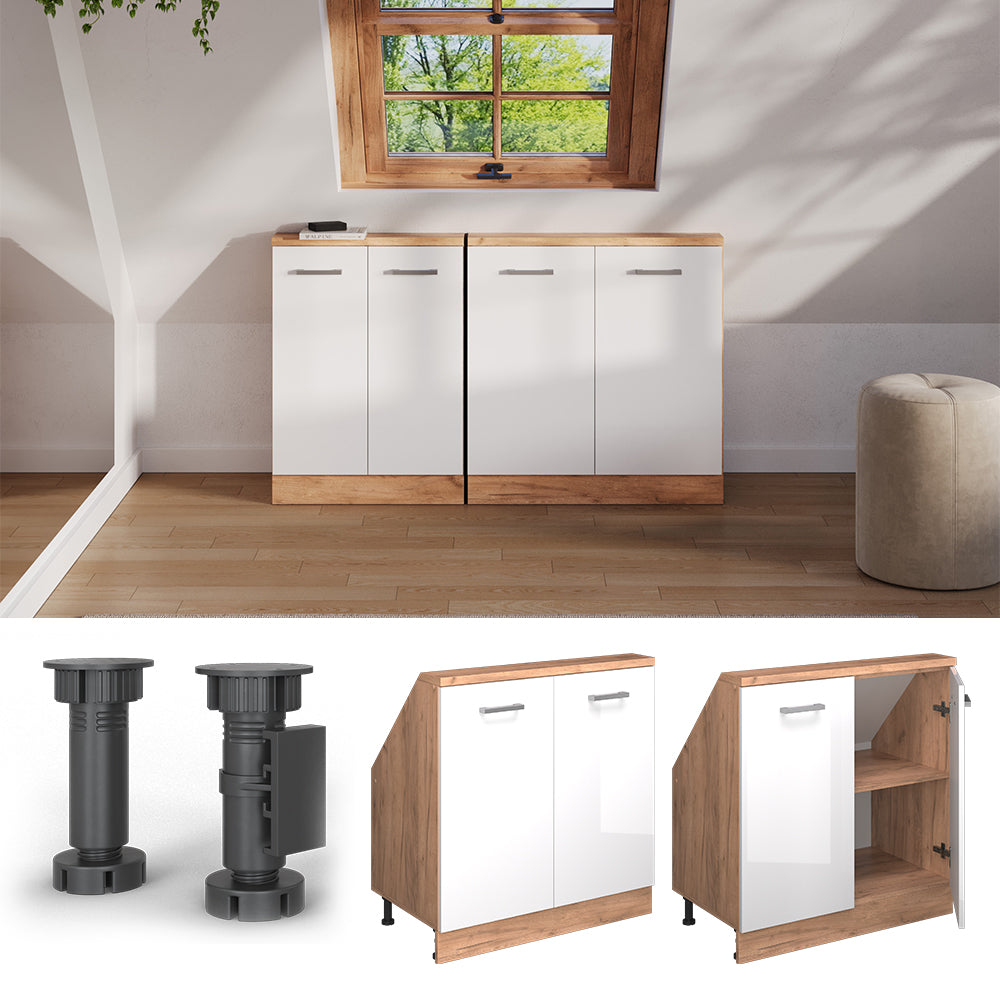 Vicco Mobile sottotetto Bianco lucido/oro power oak con 2 porte