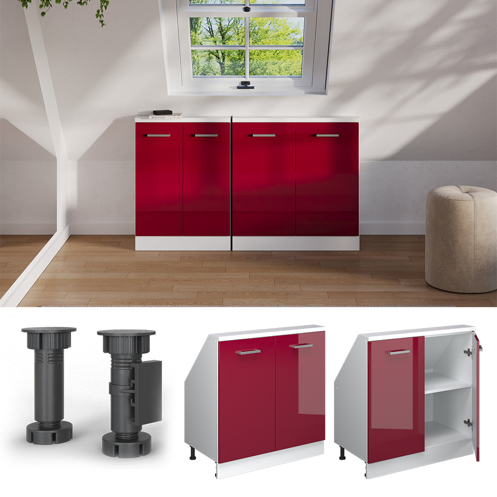 Vicco Mobile cucina sottotetto Rosso lucido/bianco 80 cm con 2 porte