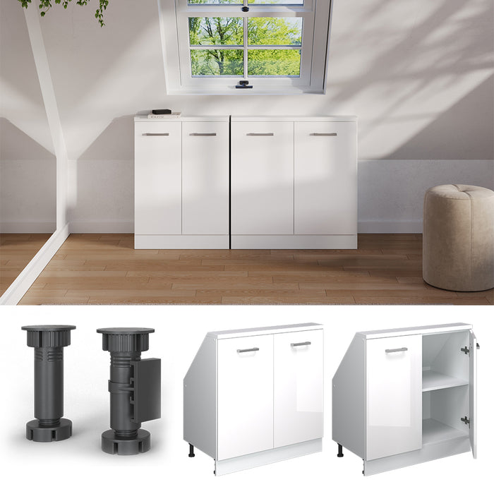 Vicco Mobile cucina sottotetto Bianco lucido/bianco 80 cm con 2 porte