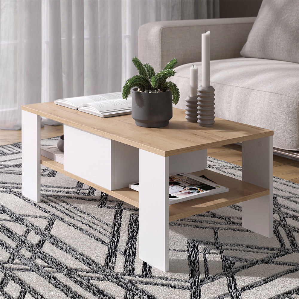 Vicco Tavolino Quercia dorata/bianco 89.8 x 46.4 cm con cassetto