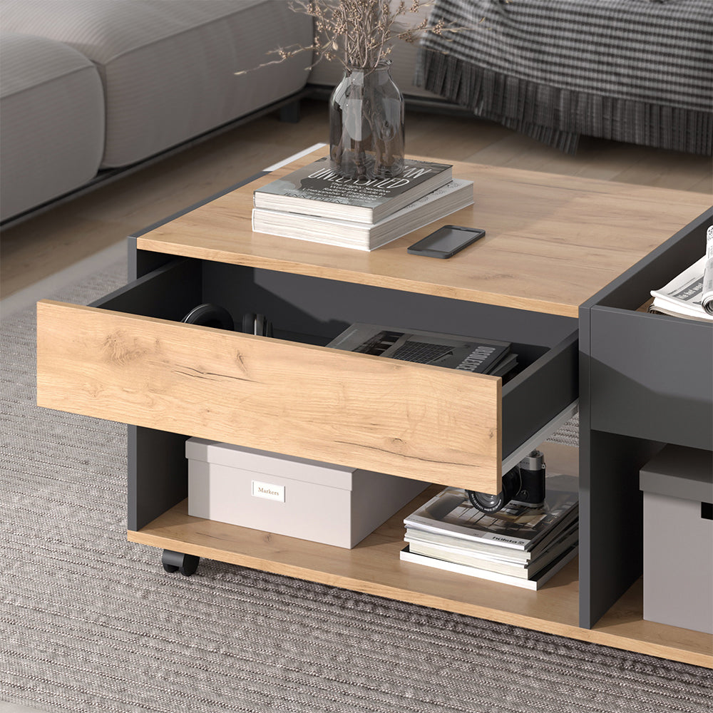 Vicco Tavolino Quercia dorata/antracite 110 x 60 cm con cassetto