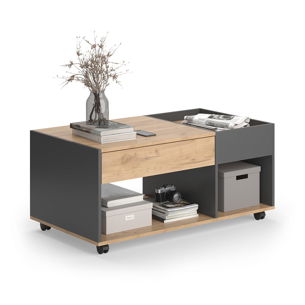 Vicco Tavolino Quercia dorata/antracite 110 x 60 cm con cassetto