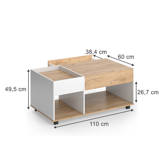 Vicco Tavolino Quercia dorata/bianco 110 x 60 cm con cassetto