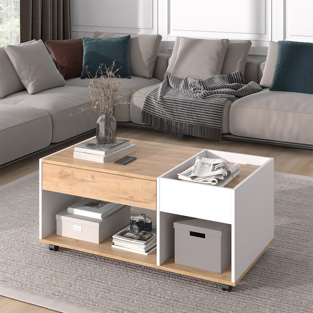 Vicco Tavolino Quercia dorata/bianco 110 x 60 cm con cassetto