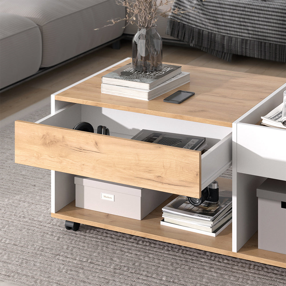 Vicco Tavolino Quercia dorata/bianco 110 x 60 cm con cassetto