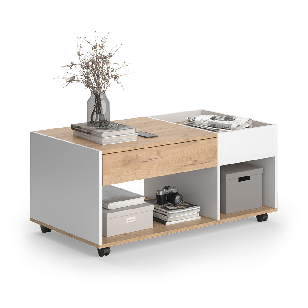 Vicco Tavolino Quercia dorata/bianco 110 x 60 cm con cassetto