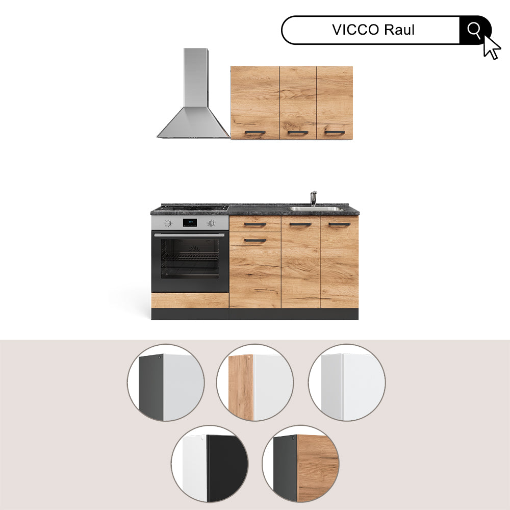 Vicco Cucina completa Nero lucido/bianco 160 cm con base forno e lavello con PT