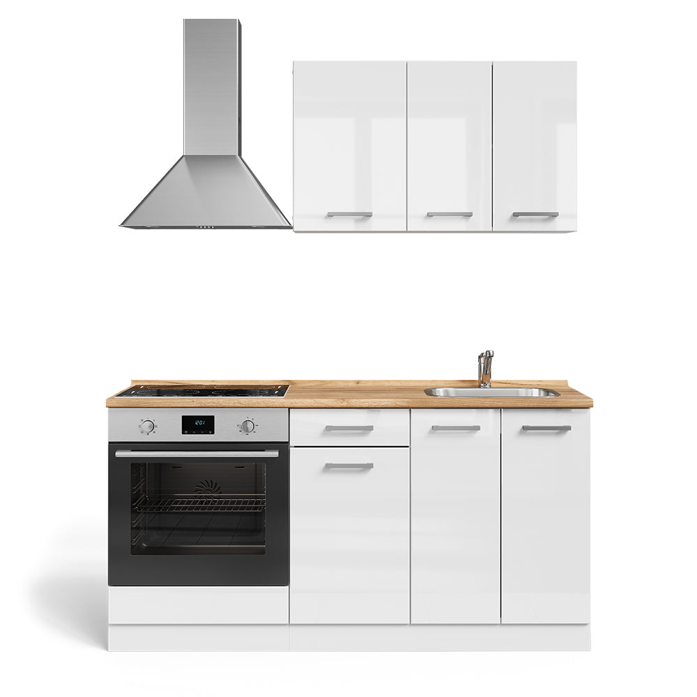 Vicco Cucina completa Bianco lucido/bianco 160 cm con colonna forno senza piano di lavoro