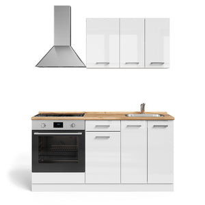 Vicco Cucina completa Bianco lucido/bianco 160 cm con colonna forno senza piano di lavoro