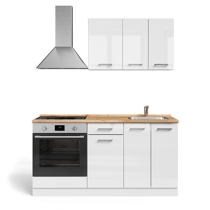 Vicco Cucina completa Bianco lucido/bianco 160 cm con colonna forno senza piano di lavoro