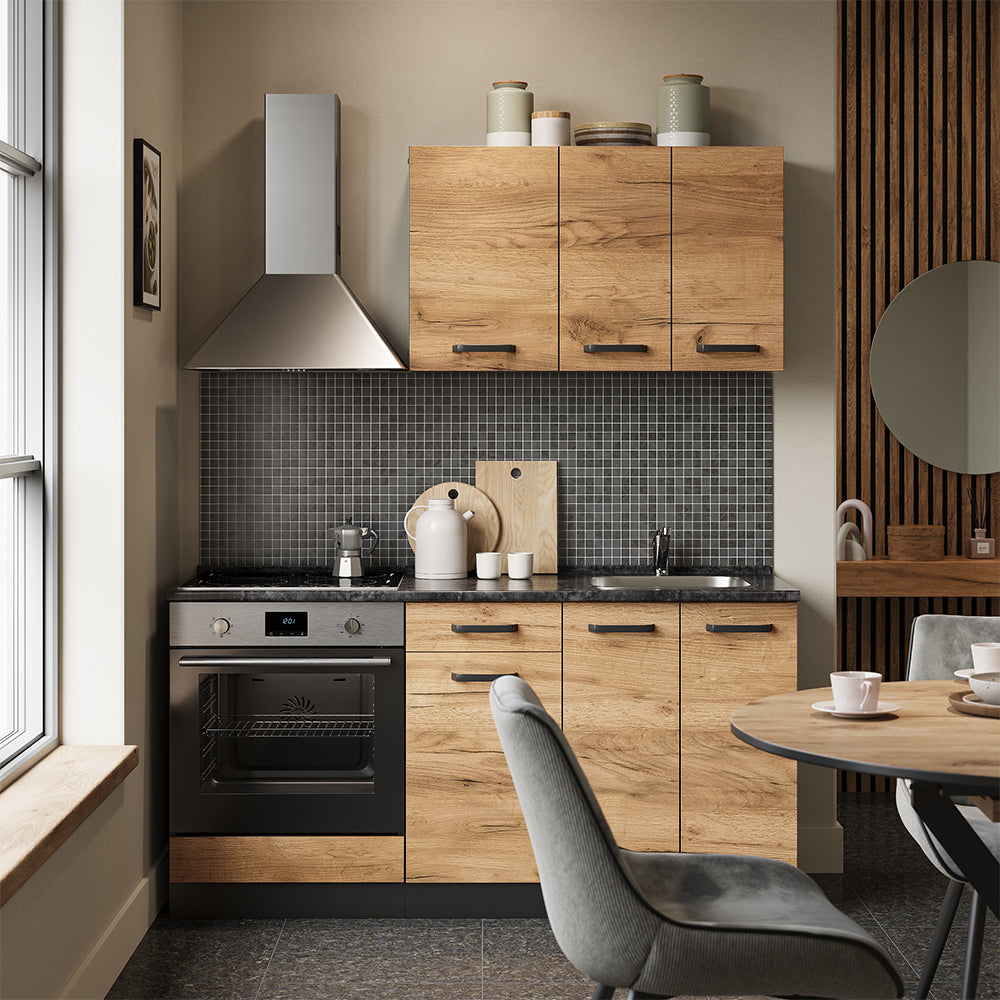 Vicco Cucina completa Quercia dorata/antracite 160 cm con base forno e lavello con PT