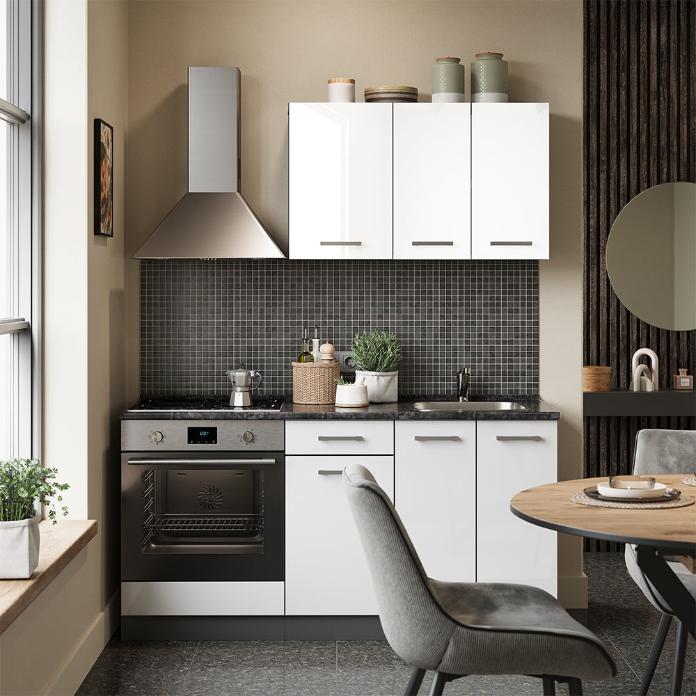 Vicco Cucina completa Bianco lucido/antracite 160 cm con base forno e lavello con PT