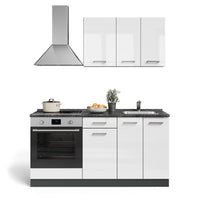 Vicco Cucina completa Bianco lucido/antracite 160 cm con mobile forno incasso con piano di lavoro