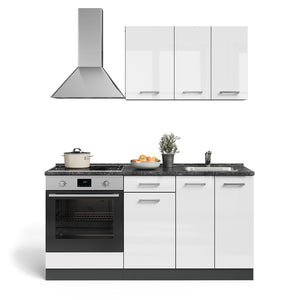 Vicco Cucina completa Bianco lucido/antracite 160 cm con mobile forno incasso con piano di lavoro